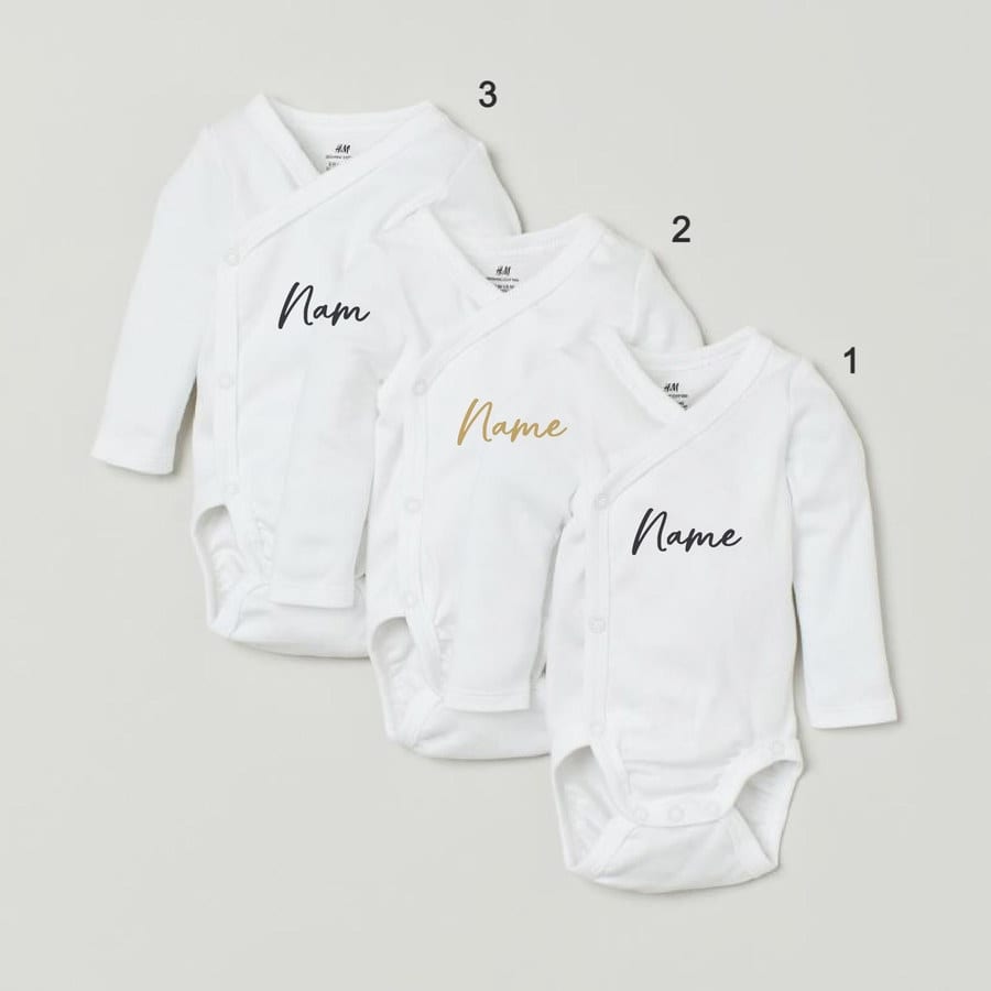 Custom Name on H&amp;M 3-pack long-sleeved bodysuits (0-9mths) - White
