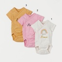 Custom Name on H&amp;M 3-pack wrapover bodysuits - Yellow Pink/Rainbow
